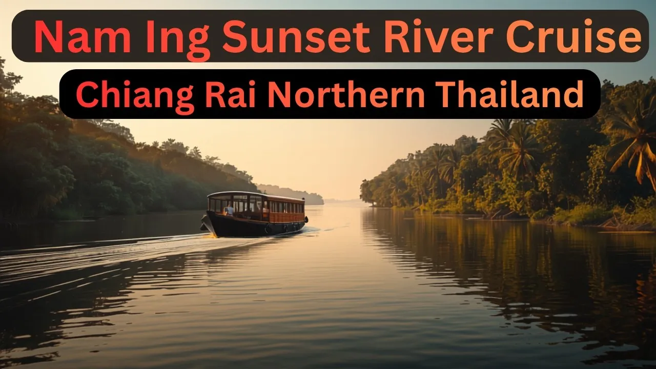 Private longtail charter boat cruise on the peaceful Nam Ing river surrounded by Northern Thai countryside greenery